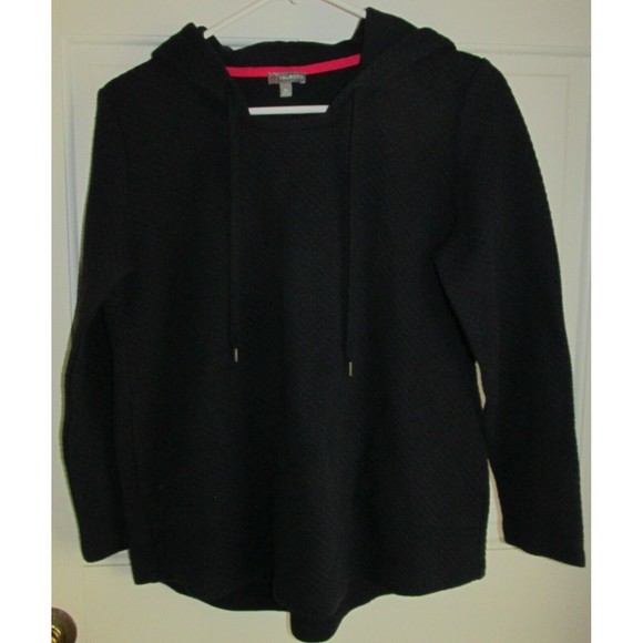 T by Talbots Petite Black Textured Quilted Long Sleeve Hooded Sweatshirt Size MP - Picture 1 of 6